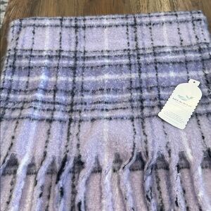 Plaid Fringe Scarf in Lavender and Gray